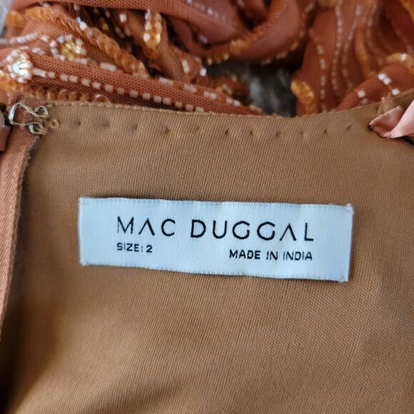 Mac Duggal 5593 Cognac Orange Embellished V-Neck Long Sleeve Midi Dress 2 - Picture 13 of 14